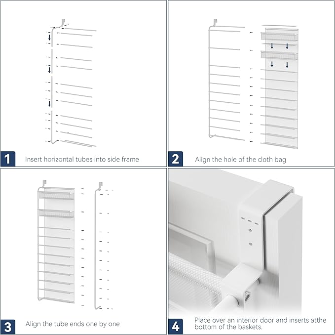 Whitmor 27 Pair Over The Door Shoe Organizer, 11 Tier Hanging Shoe Organizer, Heavy Duty Metal & Mesh Shoe Holder, Hanging Shoe Rack for Closet Organizer & Storage,79.9"L x 21.7"W x 7.5"H, White