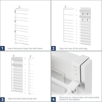 Whitmor 27 Pair Over The Door Shoe Organizer, 11 Tier Hanging Shoe Organizer, Heavy Duty Metal & Mesh Shoe Holder, Hanging Shoe Rack for Closet Organizer & Storage,79.9"L x 21.7"W x 7.5"H, White