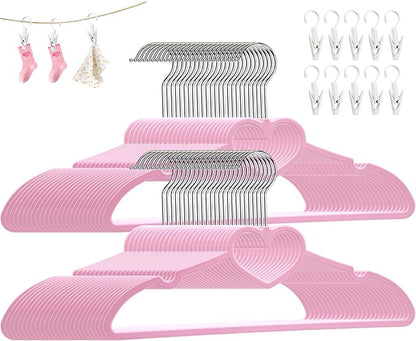 Plastic Hangers 80 Pack, Pink Clothes Hanger with 10 Clips- Ultra Thin Space Saving with 360 Degree Swivel Hook -Strong Adult for Dress,Shirt,Coats