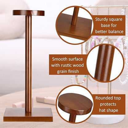 Weysat 4 Pack Wooden Hat Display Stand with Square Base Brown Rustic Vintage Hat Rack Holder for Wig Cap Helmet Boutique Jewelry Organizer for Home Store Tabletop Shelf Decor, 12 x 6 x 4 Inches