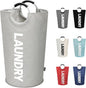 DOKEHOM 90L Large Laundry Basket, Collapsible Laundry Bag, Freestanding Tall Clothes Hamper, Foldable Washing Bin (Grey)