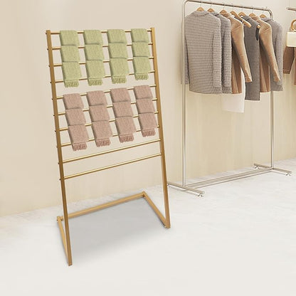 Scarf Display Stand, 10 Tier Metal Scarf Holder Organizer, Scarf Hanger Scarf Holder Scarf Organizer Belt Organizer Pants Rack Scarf Rack for Commercial Clothing Retail Store (Gold, 80cm)