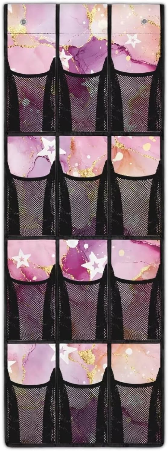 Marble Over The Door Shoe Organizer,12 Compartment Breathable Mesh Pocket Over the Door Hanging Shoe Organizer,Closet Shoe Organizer,Large Men's and Women's Shoe Organizer