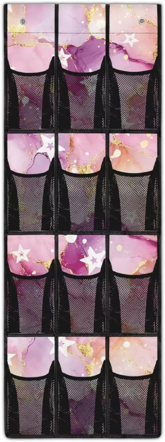 Marble Over The Door Shoe Organizer,12 Compartment Breathable Mesh Pocket Over the Door Hanging Shoe Organizer,Closet Shoe Organizer,Large Men's and Women's Shoe Organizer