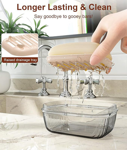 Quatish Bar Soap Holder Dish, Leakproof Travel Soap Case for Shower, Portable Travel Size Toiletries Camping Essentials for Gym, Dorm, Bathroom, Khaki