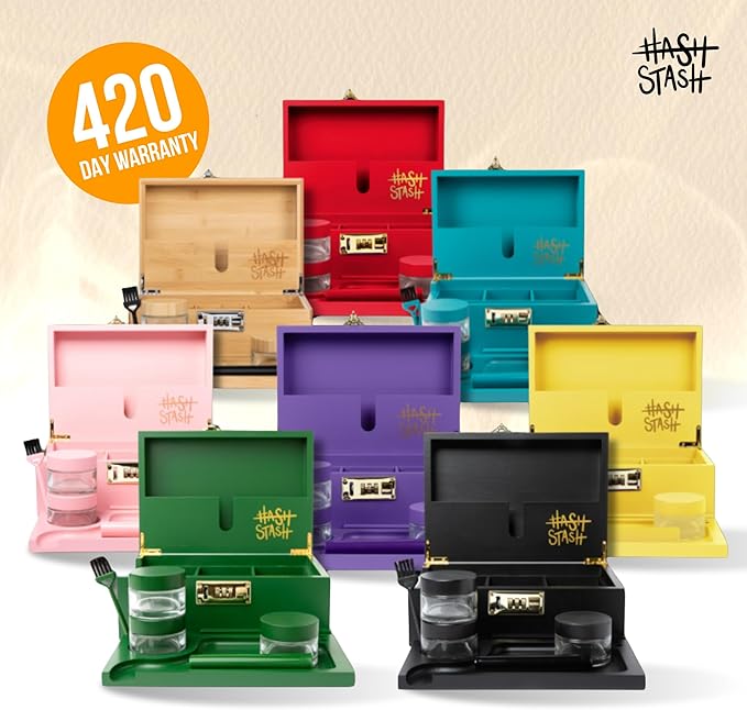 The OG Storage Box - Large Bamboo Box with Combination Lock, Magnetic Lid, Organizer Tray, Airtight Tube and 3 Smell-Proof Jars - Discreet Decorative Locking Wooden Box with Accessories (Wood/Silver)