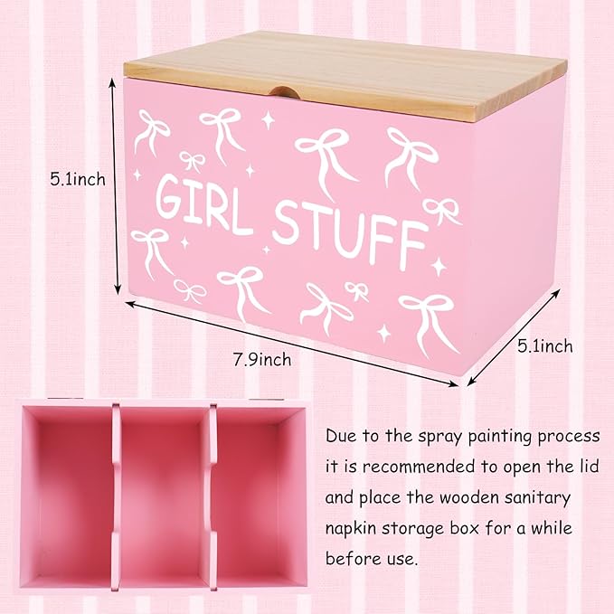 JarThenaAMCS Tampon Holder for Bathroom Pad Organize Case with Lid Coquette Pink Bow Feminine Product Tampon Storage Girl Stuff Box for Bathroom Accessories