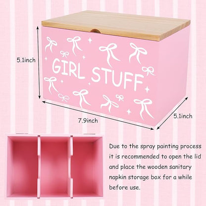 JarThenaAMCS Tampon Holder for Bathroom Pad Organize Case with Lid Coquette Pink Bow Feminine Product Tampon Storage Girl Stuff Box for Bathroom Accessories