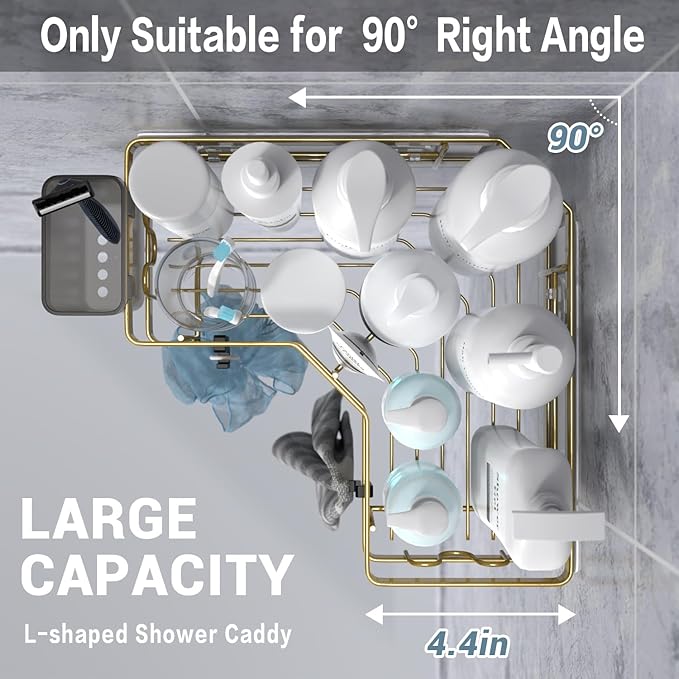 AKTECKE Corner Shower Caddy Organizer Shelf: 2Pack Adhesive Shower Rack, No Drilling Stainless Steel Shower Storage Shelves for Bathroom Kitchen (Gold)