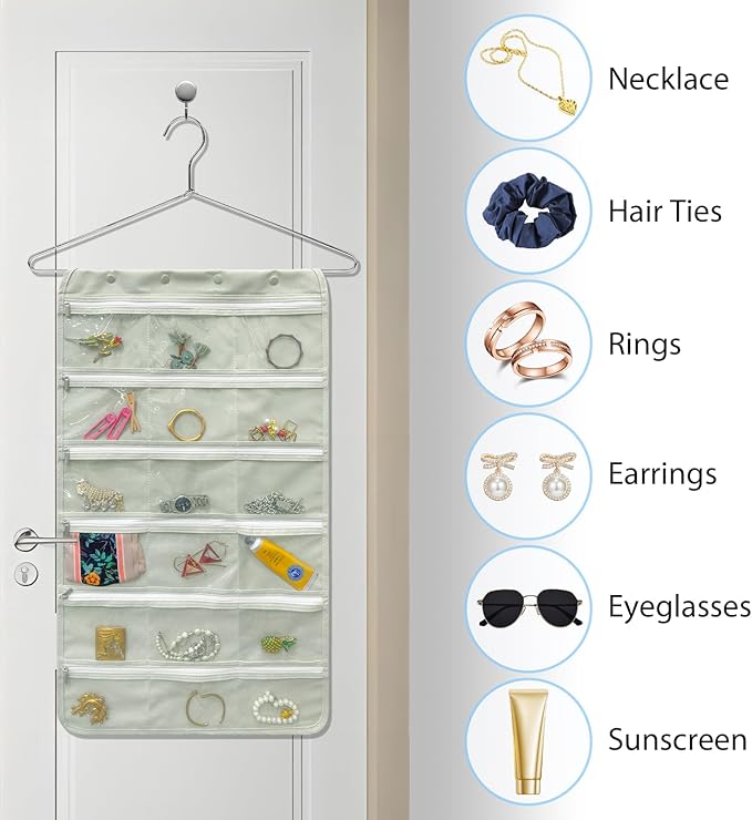Bloss Hanging Jewelry Organizer and Storage Travel with Zipper, Travel Jewelry Organizer, Earring Travel Storage Holder with 36 Pockets, Travel Jewelry Holder for Suitcase,Closet,Foldable Roll Case