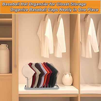 Hat Organizer for Baseball Caps - 2 Pack Space Saving Hat Stand Hold 20 Caps - Premium Metal Hat Rack for Baseball Caps Display & Organizer - No Install Hat Holder for Closet (Grey)