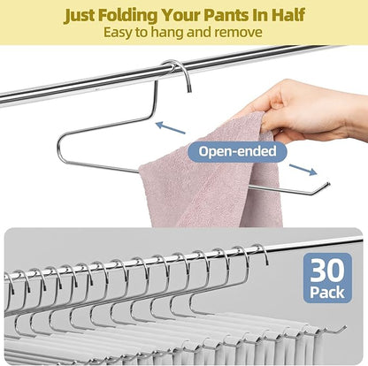 SPECILITE 30 Pack Open Ended Metal Pants Hangers for Jeans, Slacks, Leggings, Towel, Scarf, Heavy Duty & Space-Saving, Sliver
