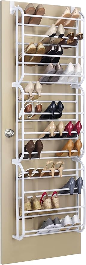Whitmor 36 Pair Over The Door Shoe Organizer, 12 Tier Hanging Shoe Organizer, Heavy Duty Metal Shoe Holder, Hanging Shoe Rack for Closet Organizer & Storage, 72" L x 22.5" W x 7.5" H, White