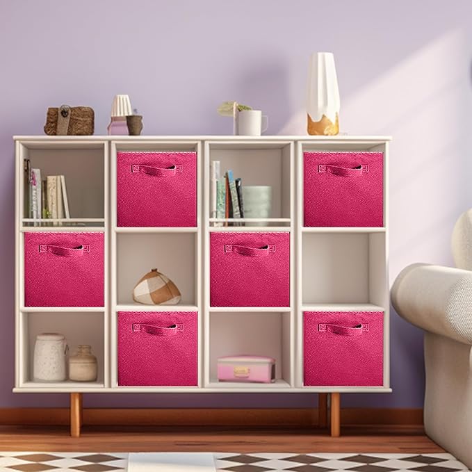 ShellKingdom Storage Bins, Foldable Fabric Storage Cubes And Cloth Storage Organizer Drawer For Closet And Toys Storage, 13 X 13 X 13 INCH, 2 Pack (Fuchsia)
