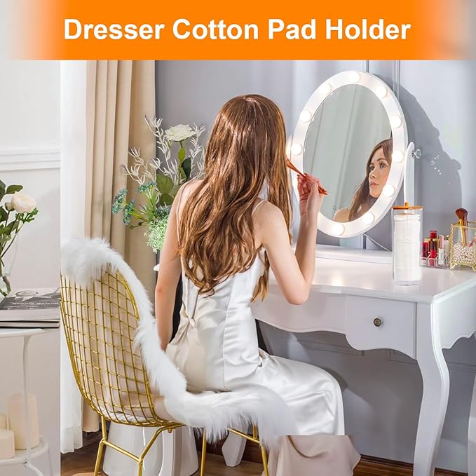 2 Pcs Cotton Round Holder, Cotton Pad Holder with Bamboo Lids, Makeup Storage Cotton Pad Dispenser Bathroom Canisters Bamboo Bathroom Storage Jars Storage Containers Clear Plastic