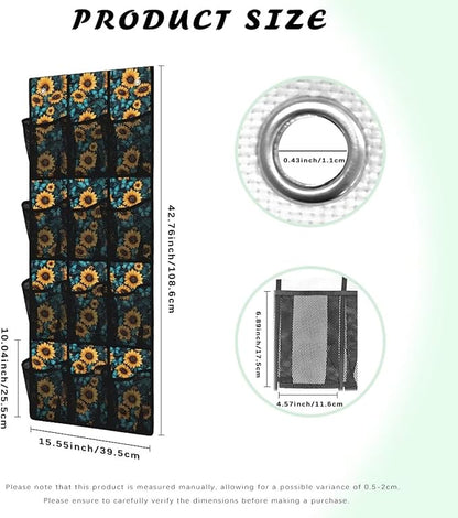 Sunflower Print Over the Door Shoe Organizer,Shoe Organizer Door Hanger with 12 Mesh Large Pockets,Space Saver,Storage for Small Spaces