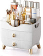Makeup Organizer Countertop, Large Capacity Skincare Cosmetic Organizer for Vanity with 2 Drawers, Cosmetic Display Cases Makeup Storage Box for Bedroom, Bathroom, Ideal Gifts for Women(White)