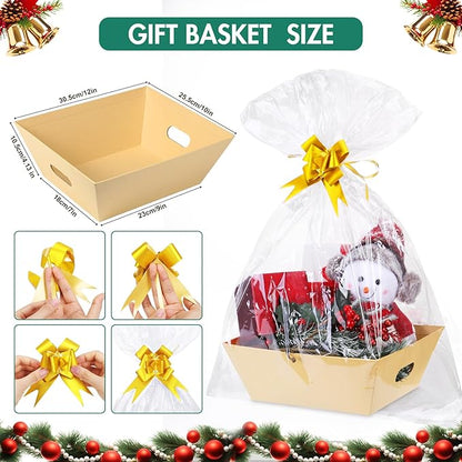 AFOROEOA 20PACK Baskets for Gifts Empty, 10x12”Thick Kraft Gift Basket with 20 Bows 20 Bags Empty Gift Baskets for Christmas, Valentine’s Day, Easter, Birthdays, Snacks, Farmers Market