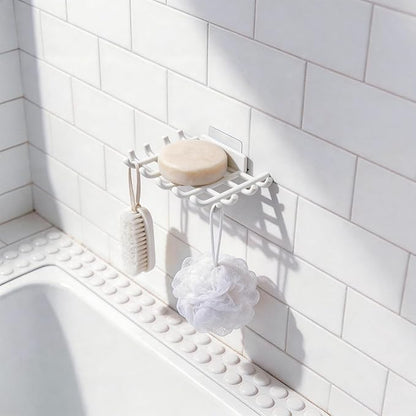 Bar Soap Holder for Shower Wall, Self Draining Plastic Bar Soap Dish Tray Container Case for Bathroom Sink, Adhesive Shower Soap Dish Holder Wall Mounted, White 2 Pack