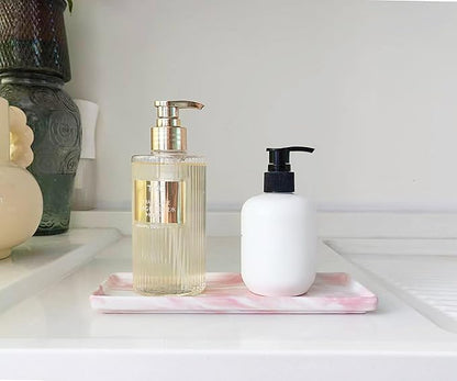 9.2" Porcelain Small Bathroom Tray, Ceramic Countertop and Vanity Tray for Cosmetics, Perfume, Jewelry, Candle - Kitchen Soap Tray for Kitchen Counter (Pink)