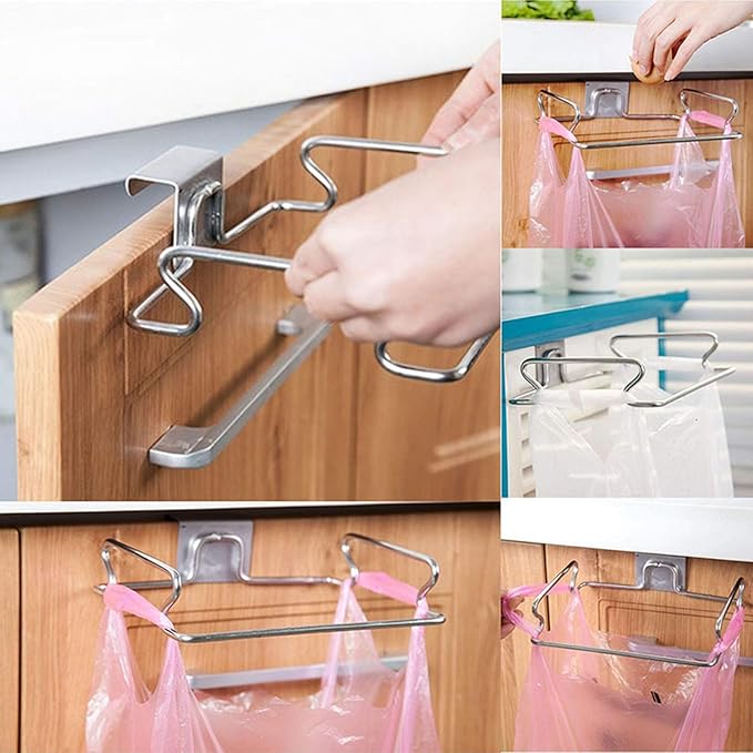 Practical Iron Kitchen Trash Rack for Cabinet Door Space Saving Garbage Bag Organizers Holder for Efficient Cooking