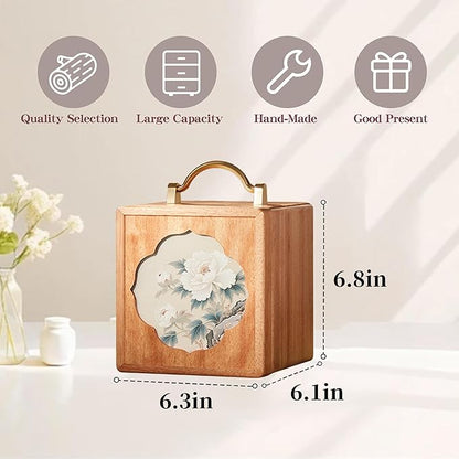 Wooden Jewelry Box for Women Walnut Wooden Jewelry Box with handle 4-Tier Jewelry Organizer for Rings, Necklaces