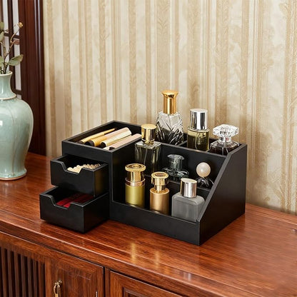 Countertop Perfume & Makeup Organizer - Wooden Rack, Cologne Stand Shelves & Skincare Organizer for Bedroom Dresser, Organizador de Perfumes Estante para Perfumes (Middle, 01) (Black, 01)