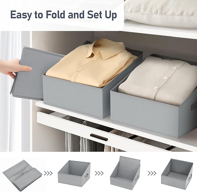 DIMJ Closet Storage Bins 10 Pack - Fabric Storage Baskets for Shelves, Collapsible Clothes Organizer with Handles, Trapezoid Shelf Organization Storage Cubes for Purse, Toys, Books, Towel, Clothes