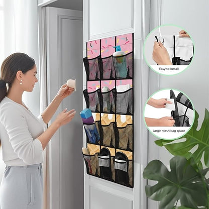 Over Door Hanging Organizer - 12 Reinforced Pockets for Diapers, Cleaning Supplies, Toys, Anti-Slip Metal Hooks,Ice Cream