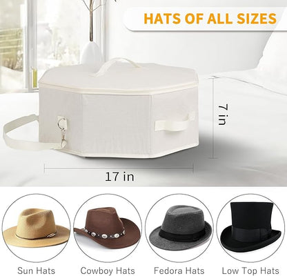 clino Portable Travel Storage Hat Box, Cowboy Cap Organizer with Handle, Wardrobe Wide-Brimmed Women's Hat Organizer, Multi-Functional Cap Protection Box (White)