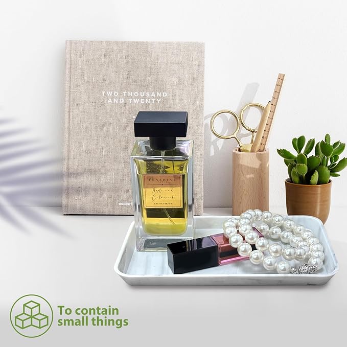 Countertop Vanity Tray, Bathroom Silicone Shatterproof Tray, Soap and Sponge Holder for Kitchen Sink Toilet Tank Tray, Bathroom Trays for Counter, Perfume Candle Key Valet - Marble