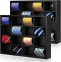 Wesiti Tie Box Organizer Wall Mounted Tie Rack with 16 Compartments Bamboo Belt Holder for Men Scarf Necktie Home Wall Closet(Black Color,2 Pieces)