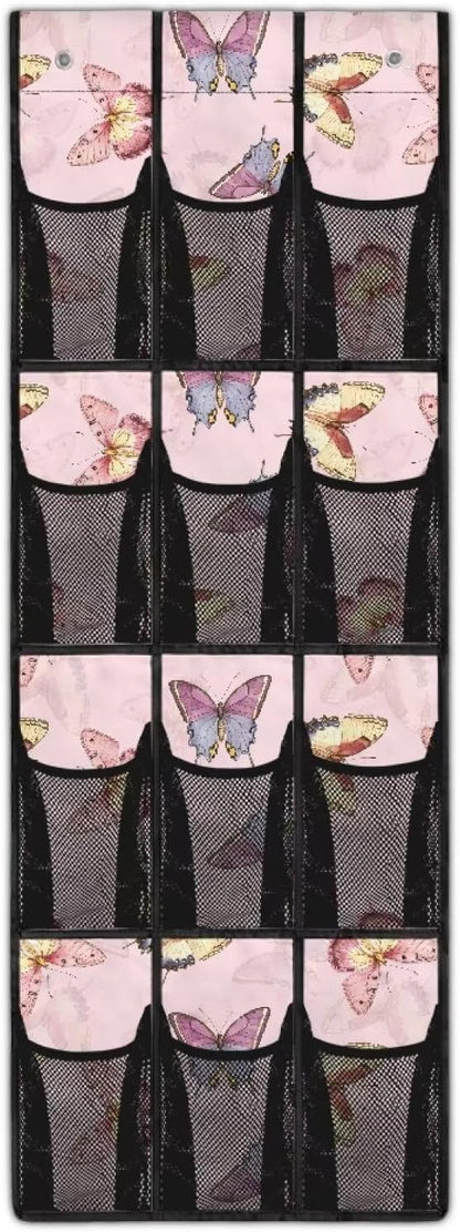 Butterfly 12 Large Mesh Pockets Over Door Organizer Closet Hanging Shoe Rack for Closet Door Space Saving Over the Door Hanger Storage Bag for Kids Teens Bedroom Nursery