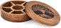 Spice Celler Black Acacia Wood Round Spice Box – Tree of Life Engraved Lid | 7 Compartment Masala Dabba for Kitchen Storage (8” X 8” X 2.25”)