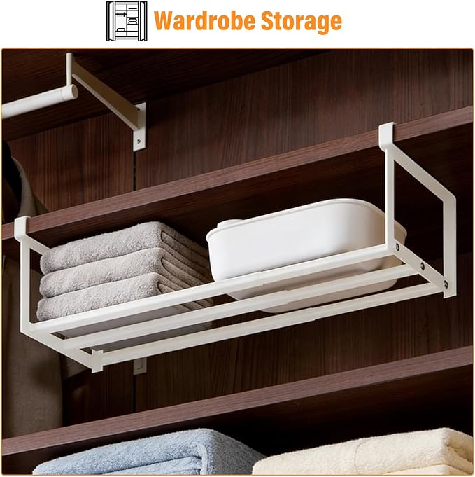 Qianyu 2 PCS Expandable Shoe Rack Organizer Adjustable Under Cabinet Shoe Rack Retractable Hanging Shelf for Space Saving Clothing Storage Dorm Room (White)
