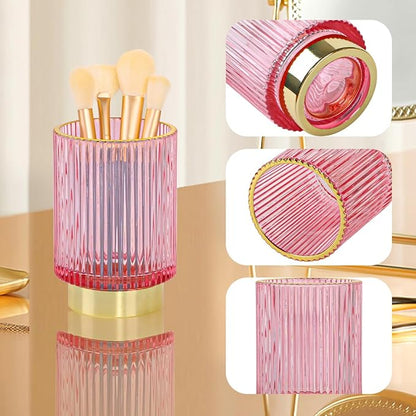 Vintage Makeup Brush Holder Organizer,Dresser Glass Brushes Holder,Vanity Cosmetic Brush Holder,Desktop Crystal Eyeliners Eyebrow Pencil Storage Cup Holder for Countertop (Large Pink)