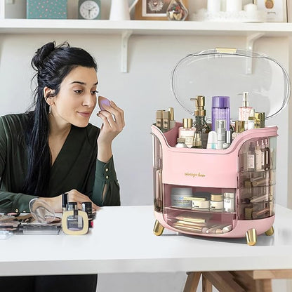 Makeup Organizer & Skincare Organizers, Cosmetic Organizer Box for Countertop with Lid & Drawers, Make Up Storage Organizer with Waterproof & Dustproof Cover, Birthday Gifts for Vanity Women Girls