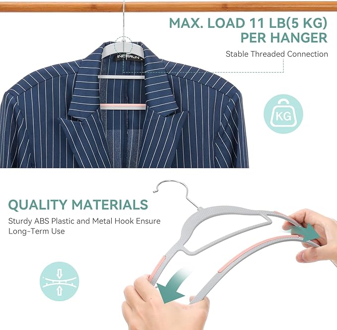 Tonswachic Pack of 30 Coat Hangers, Space-Saving Plastic Clothes Hangers, Non-Slip, 0.2 Inches Slim, 360° Swivel Silver Hook for Shirts, Pants, Suit & Wet/Dry Garments, Pink and Dark Gray
