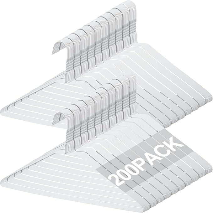 Yuntau 200 Pcs Wire Hangers Bulk 17.7" Dry Cleaner Hangers, Suit Holders for Home Caped Clothing (White)
