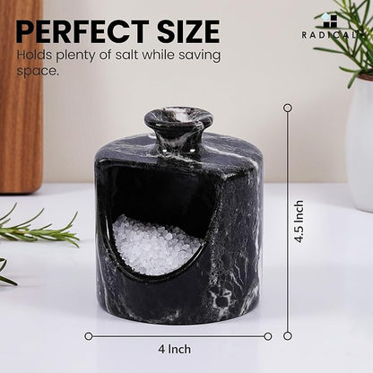 Radicaln Marble Salt Cellar 4.5" Inch Black Handmade Salt Jar & Table Pig Salt Cellar Storage For Kitchen Countertop, Ideal Salt Container, Salt Dish & Sugar Bowl For Table