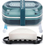 Leakproof Travel Soap Case with Lid | Draining Soap Bar Holder & Dish with Silicone Strap | Includes Mesh Soap Bag | for Shower, Bathroom, Camping, Gym (Blue)