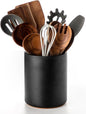 Nucookery Utensil Holder, 6.4" Ceramic Kitchen Utensil Holder with Countertop-Protection Cork Bottom, Farmhouse Kitchen Decor for Counter, Christmas Gift (Stone Black)