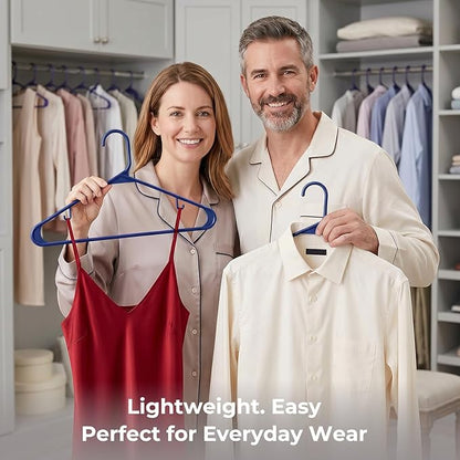 HOUSE DAY Blue Plastic Hangers 60 Pack, Clothes Hangers with Non Slip Hooks, Durable & Space Saving Coat Hanger, Light-Weight Clothing Hangers, Perfect Closet Organizer for Everyday Use