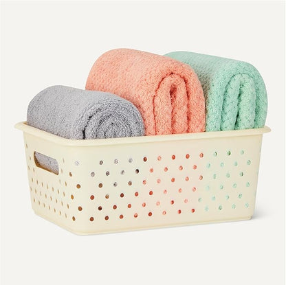 Amazon Basics Decorative BPA-Free Plastic Storage Baskets, 9.9 x 7.4 x 4.16, Ivory, Pack of 6