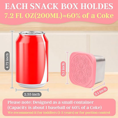 Qukaka Stainless Steel Snack Containers for Kids,7.2oz Easy Open Leak Proof Reusable Snack Box Container with Lids,Small Lunch Containers for Meal Prep,School,Picnic and Travel-3Pack