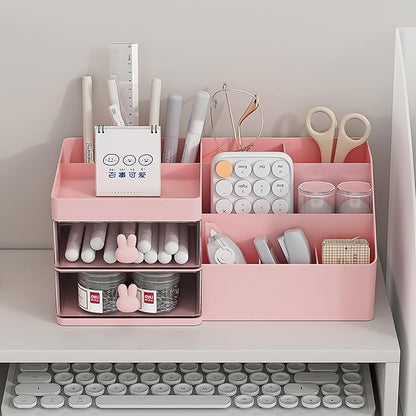 Makeup Organizer with Drawers, Cosmetic Storage for Dresser Vanity and Bathroom Countertop, for Kids Family, Toothpaste Holder for Bathroom Vanity Organizer Storage (Pink)