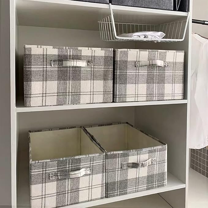 ANMINY 6 Pack Closet Storage Baskets for Shelves, 16 x 10 Inch Collapsible Fabric Storage Bins Washable Cloth Closet Organizing Bins Decorative Storage Baskets with Handles, Light Gray