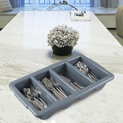 4 Pack Plastic Commercial Cutlery Bin, 4 Compartment Commercial Silverware Bin, Gray