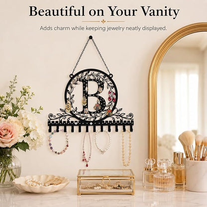 Wall-Mounted Metal Initial Letter B Earring Holder Hanging Jewelry Organizer for Earrings and Necklaces Space-Saving Wall Display with Hooks for Jewelry Storage