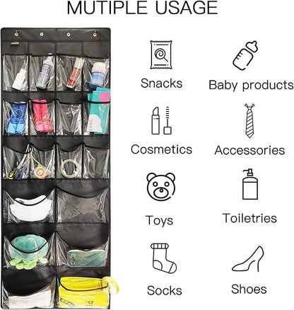 2 Pack Extra Large Hanging Over Door Shoe Organizers,closet shoe organizer shoe rack organizer shoe storage,12+6 Crytal Pockets,8Hooks,black (59"x 21.6")